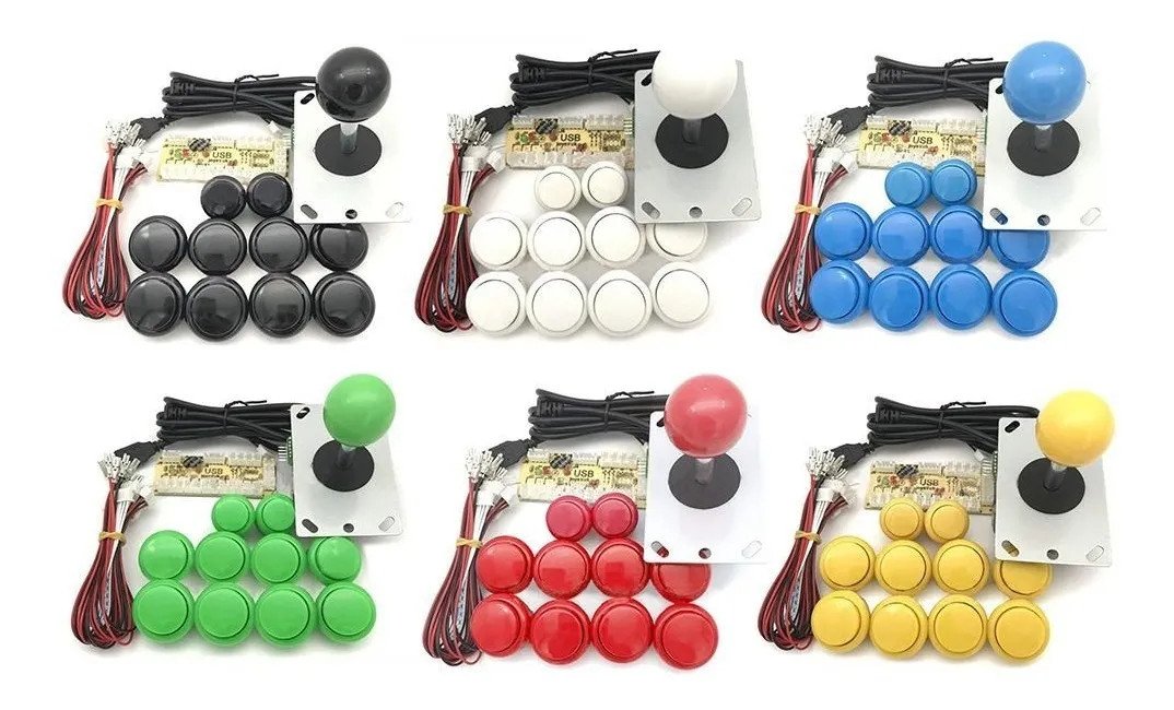 Kit 2 Jogadores Arcade Tipo Sanwa Completo - 2 Comandos + 20 Botões + 2 Placas Zero Delay